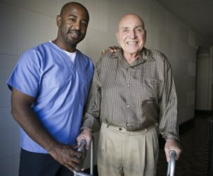 man after hip replacement surgery